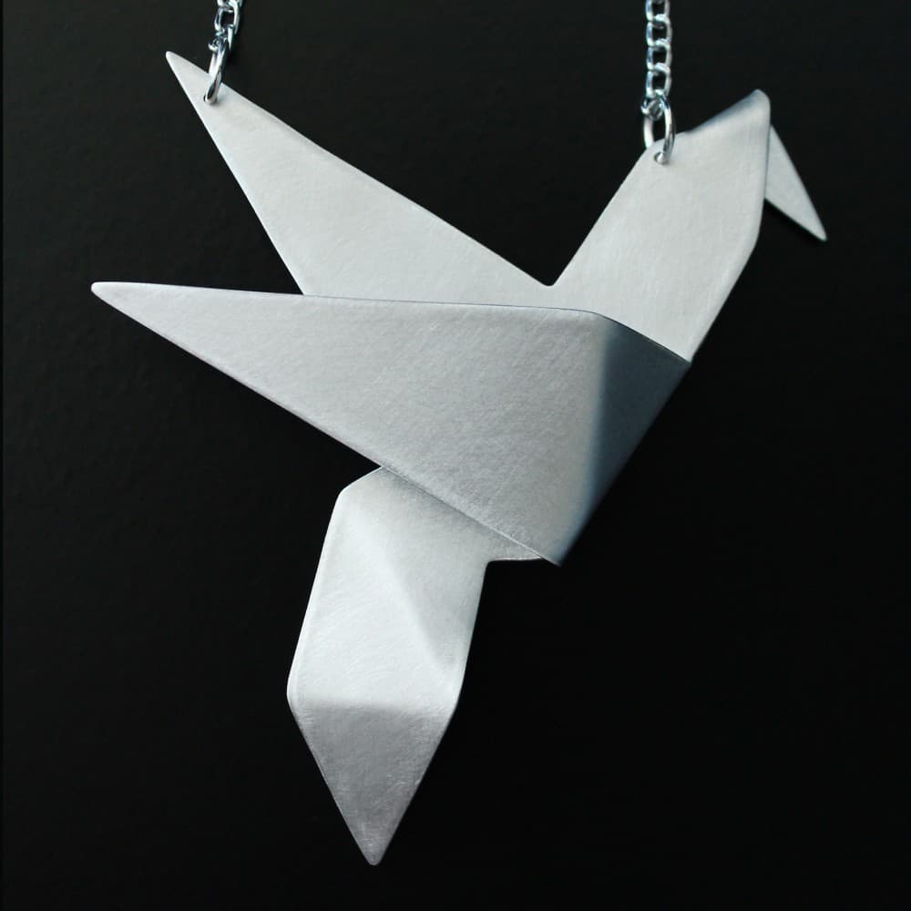 nakit,ogrlica,ručni rad,metal,origami,ptica