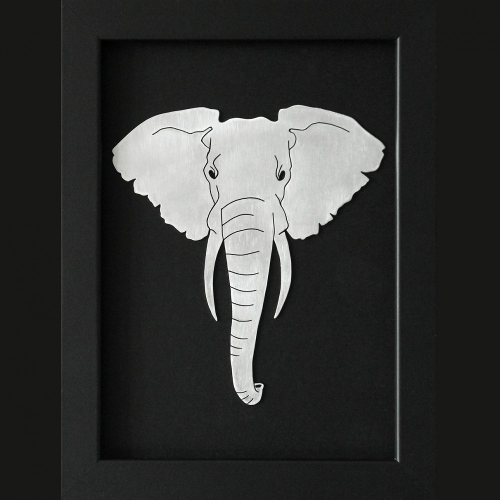 slika,slon,ručni rad,metal,crni paspartu,drveni okvir